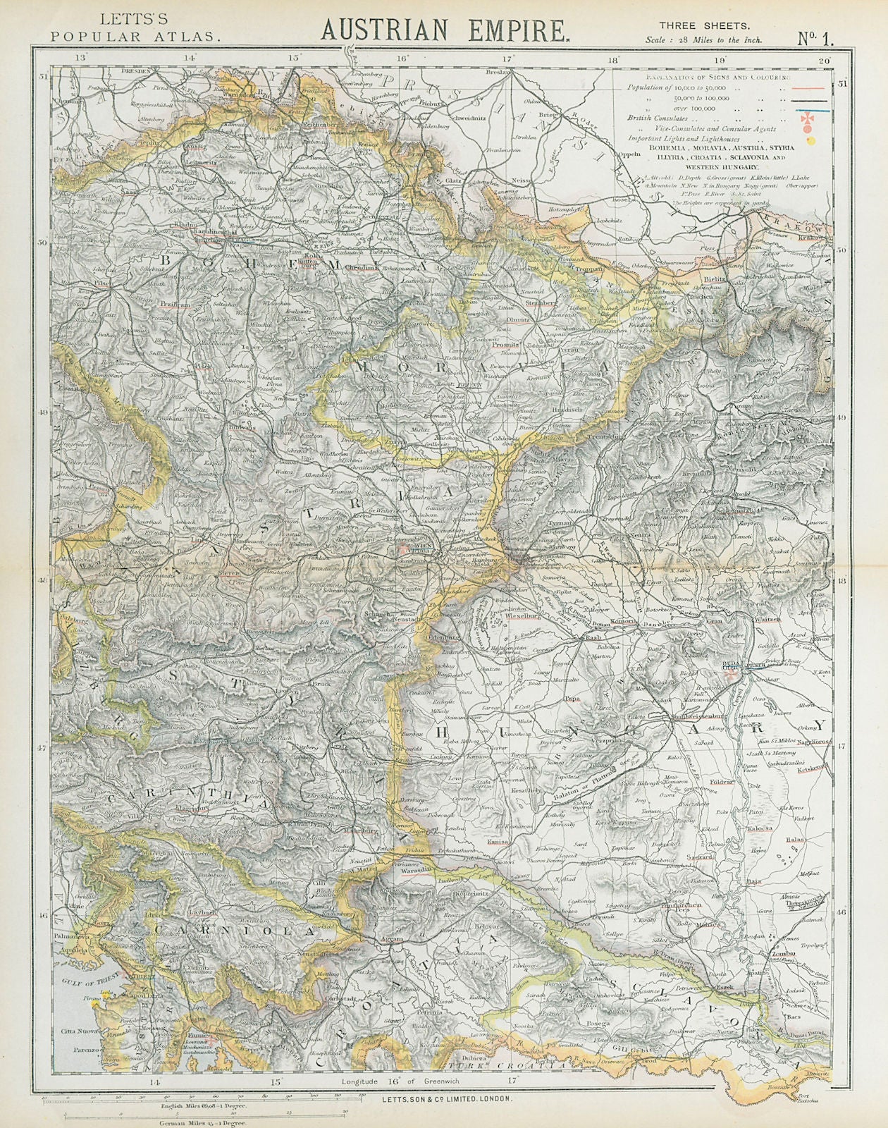 AUSTRIAN EMPIRE. Bohemia Moravia Styria Illyria Croatia Hungary. LETTS 1883 map